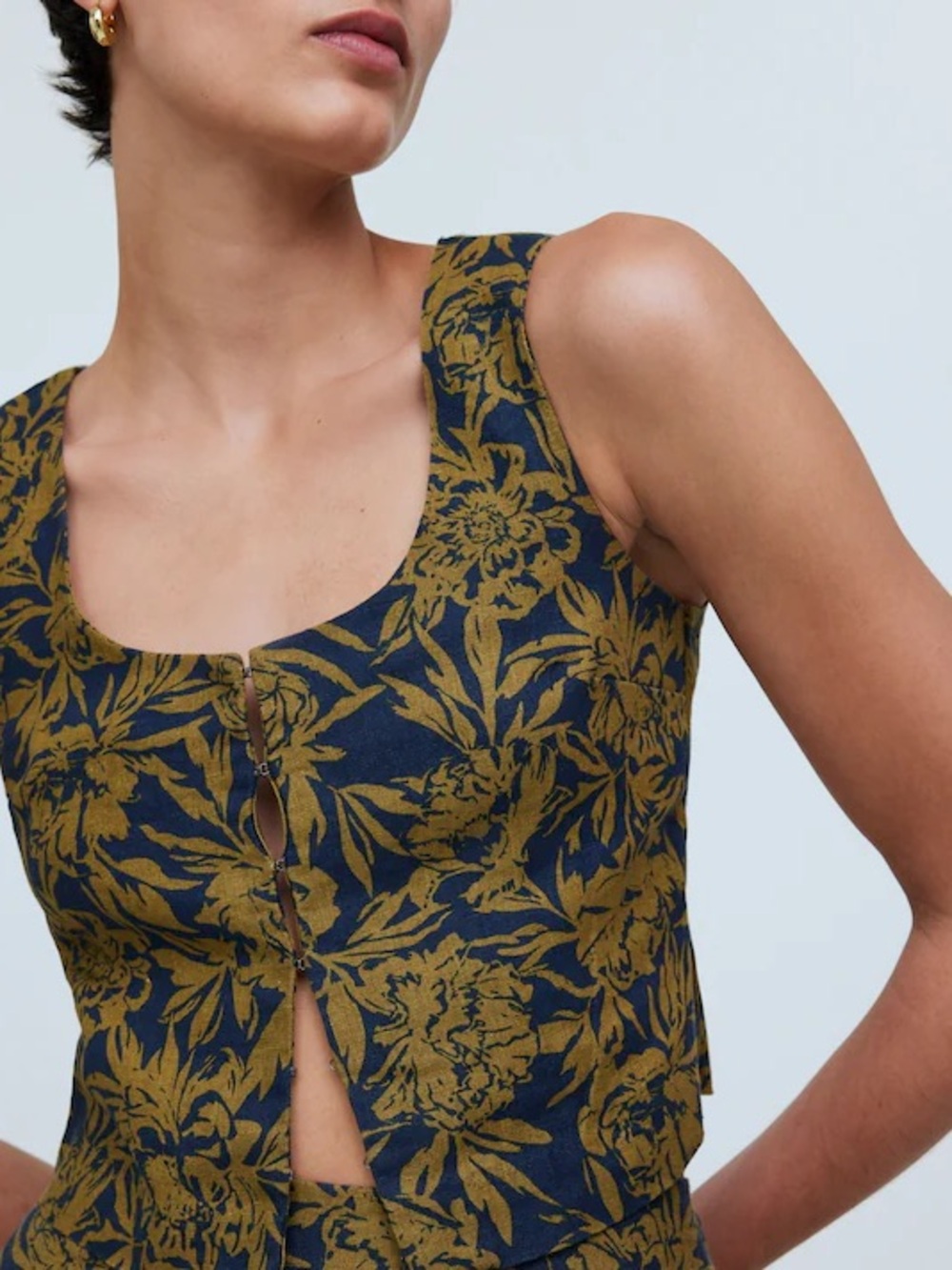 Madewell Scoopneck Linen Crop Tank Blue Green 8 Medium